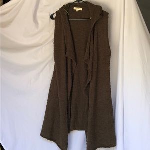 Pocketed Sleeveless Cardigan with Hoodie